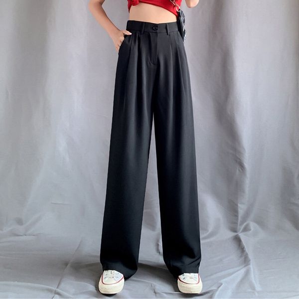 

a270-summer trendy one button skinny pants wide leg pants, Black