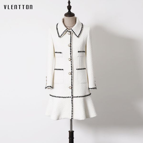 

autumn white wool tweed women's jackets coats single breasted ruffles long sleeve slim office female jacket outwear plus size, Black;brown