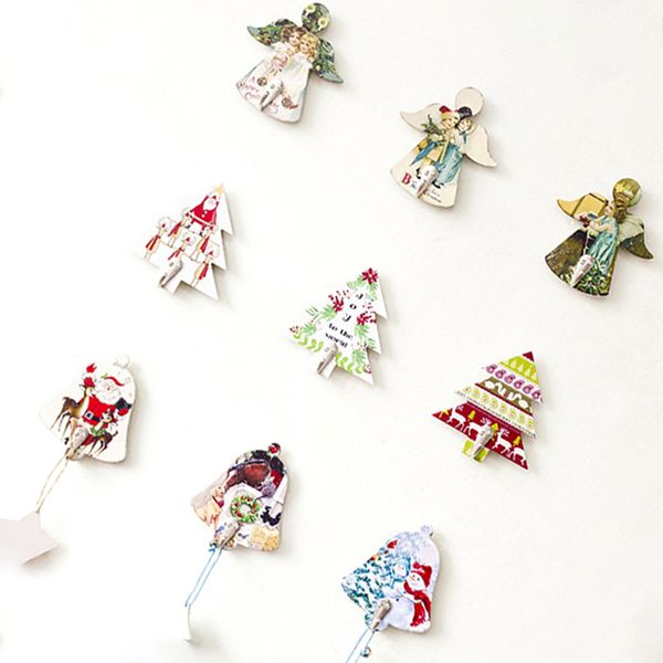

christmas wooden seamless hooks painted christmas kitchen creative nail-hooks with metal decorations