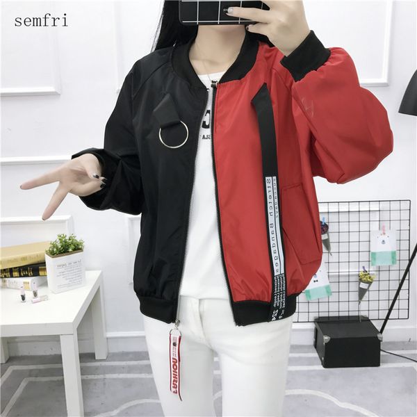

semfri two color splice womens jacket 2020 spring autumn korean version coat female fashion loose style baseball jacket, Black;brown