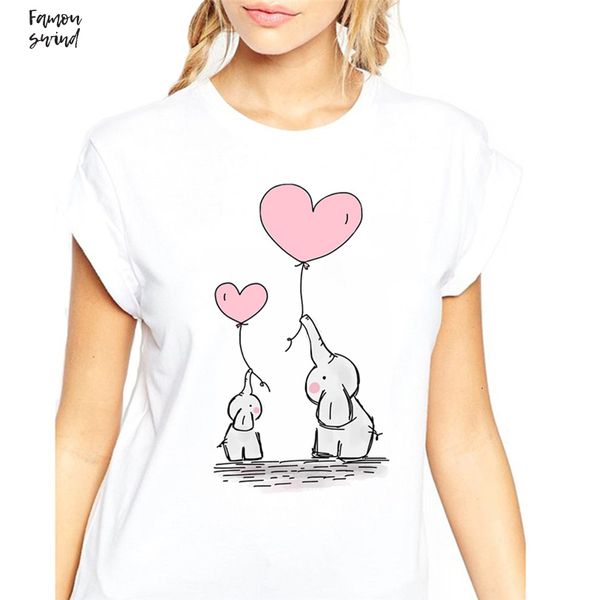 

симпатичный лепесток рукав рубашка слон воздушный шар для печати женщина повседневного лета весёлого с коротким рукавом футболка плюс размер, White