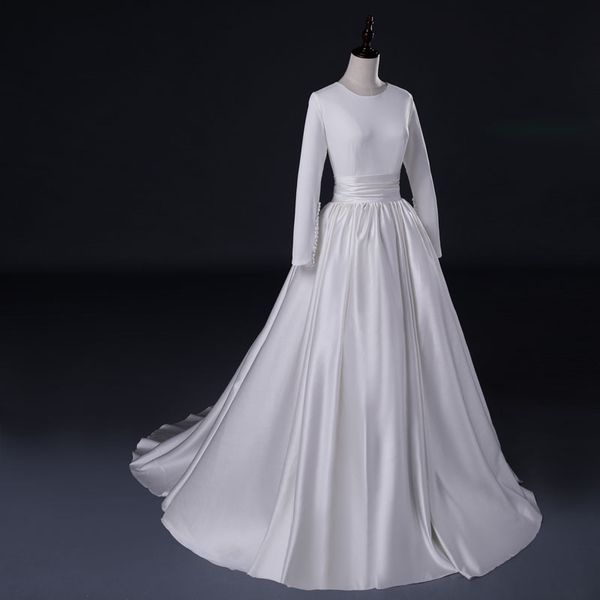 

новое поступление элегантное свадебное платье vestido de festa платье атласная пуговица стрейч спандекс платье с длинными рукавами платье фо, White