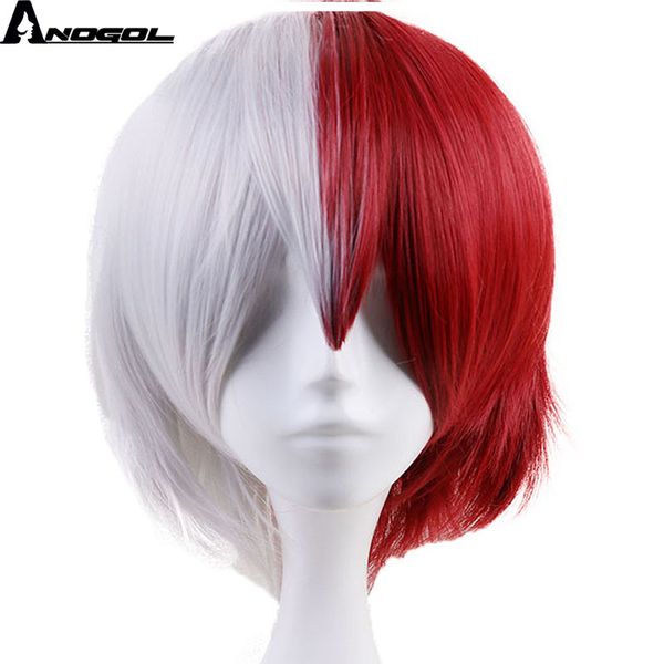 

anogol anime my hero academy shoto todoroki короткий прямой наполовину белый и красный синтетический косплей парик для костюмированной вечер, Black