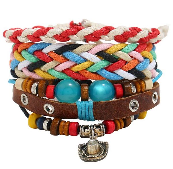 

2020 100% genuine leather bracelet diy retro pendant cowhide beading men's combination suit bracelet 3styles/1set, Black