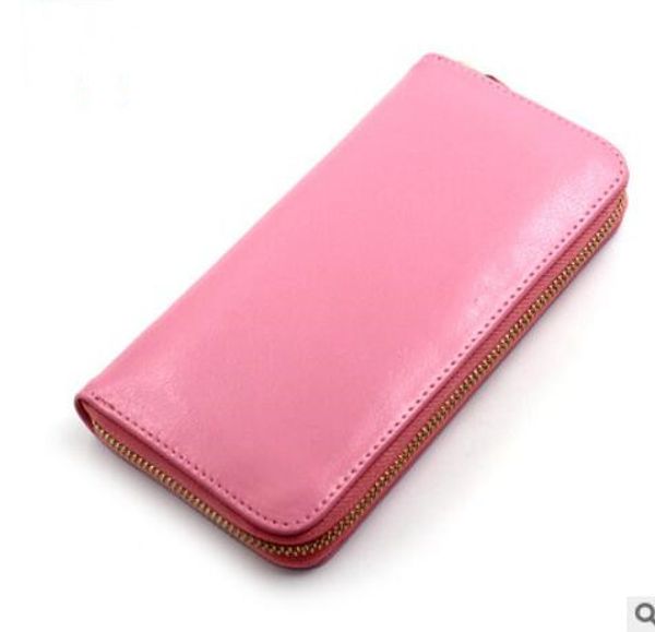 

new waxy leather lady zipper purse long leather large capacity handbag oem custom vertical the most fashionable way to carry money dhl, Blue;pink