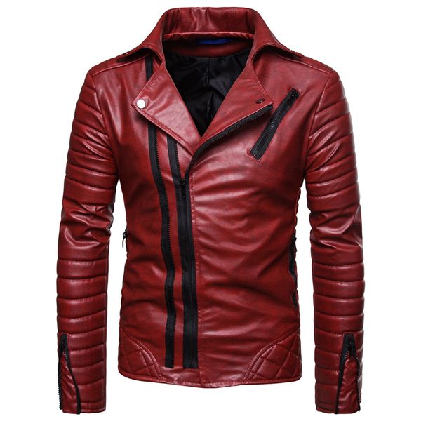 

leather jacket male new casual zippers motorcycle leather jacket men punk outwear handsome black biker men m-3xl,py70