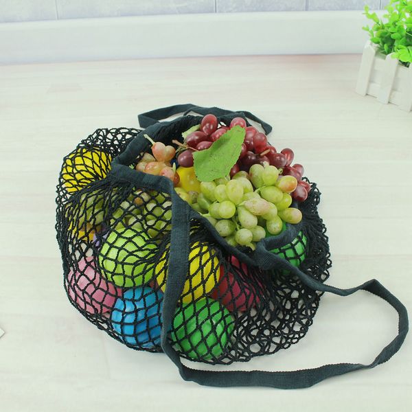 

portable reusable drawstring shopping grocery cotton storage bag hand tote net mesh net woven string ecology market shopping bag