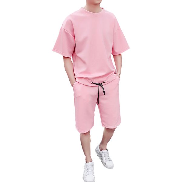

men's sets t shirts+shorts men brand two piece suit tracksuit 2019 male casual tshirts workout fitness sets jogger suits for men, Gray