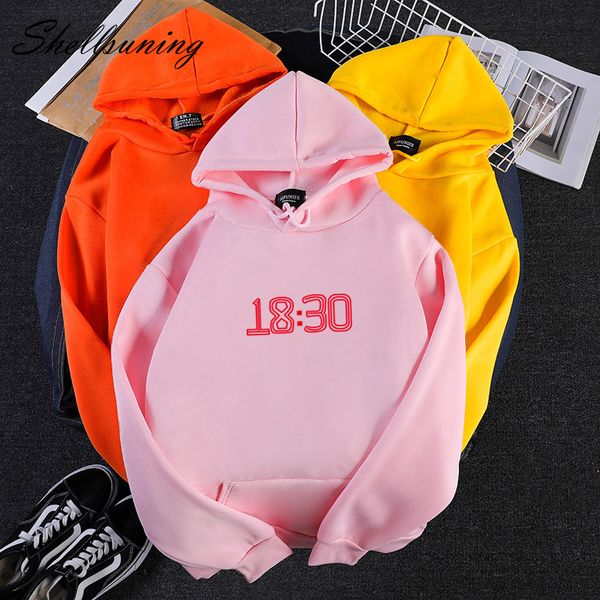 

shellsuning hoddie женщины solid color толстовка сыпучего количество часы печать пуловер крупногабаритные o-образный вырез белых серые прост, Black