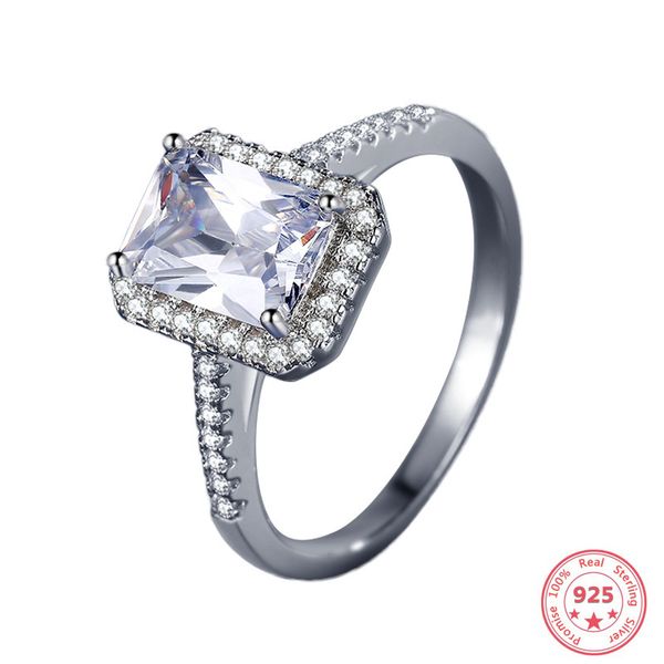 

925 sliver square vvs1 2 diamond ring for women luxury crown diamond bizuteria gemstone silver 925 jewelry dainty ring box, Golden;silver
