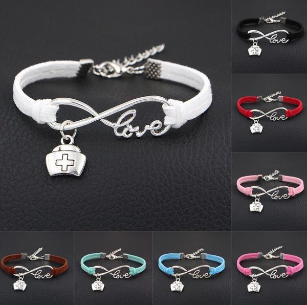 

vintage silver love infinity charm nurse doctor medicine box bracelet bangle for women mixed color velvet rope bracelets jewelry accessories, Golden;silver