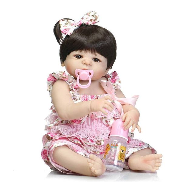 

22" cute simulation silicone baby girl reborn baby doll in suspenders dolls toys & gifts