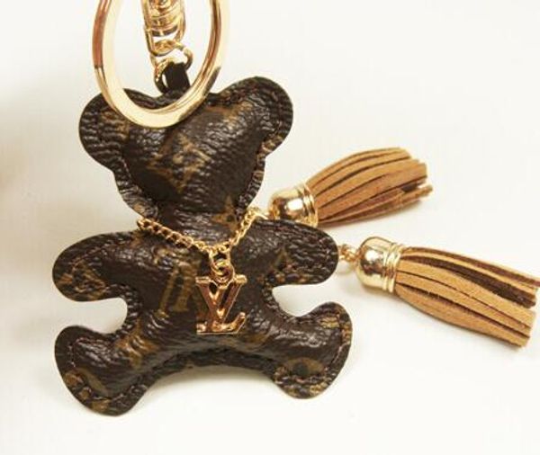 

Keychain tide car keychain creative pu leather bear cute bag pendant cartoon key chain circle birthday gift bear pendant