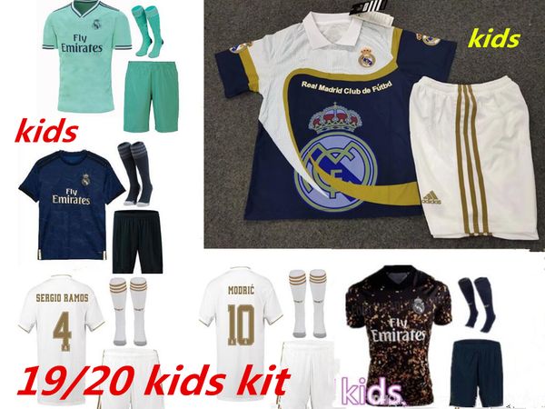 

2019 2020 real madrid soccer jerseys kids kit 19 20 football shirt asensio sergio modric ramos marcelo bale isco child soccer sets, Black