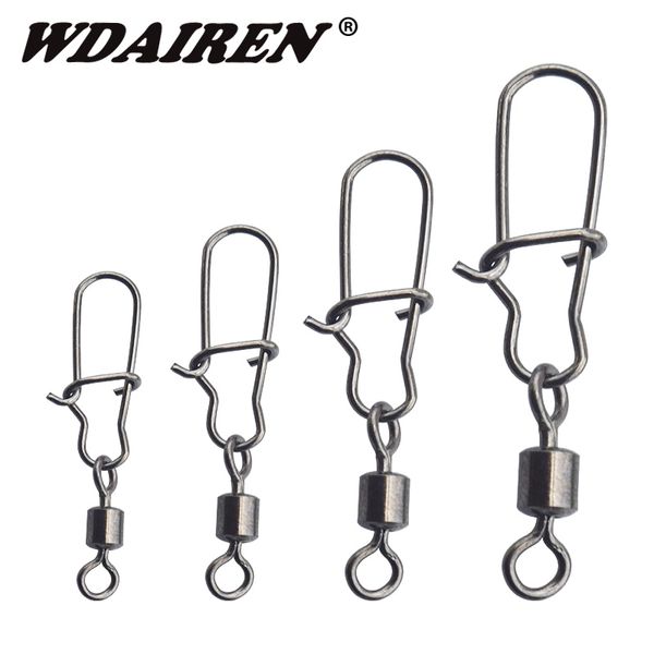 

50pcs 2# 3# 4# 6# 8# 10# fishing connector pin bearing rolling swivel stainless steel with snap fishhook lure tackle accessorie