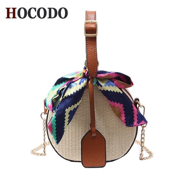 

hocodo лето новых женщин соломы сумка мода круглый пляжная сумка простые wild crossbody сумки mini lady tote сумки тканые мешки плеча