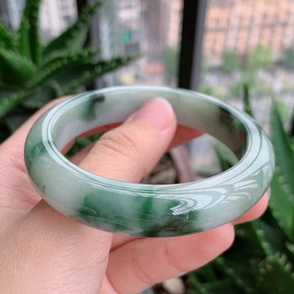 

zheru jewelry natural burmese jadeite 54-64mm light green floating flower bracelet elegant princess jewelry gift, Golden;silver