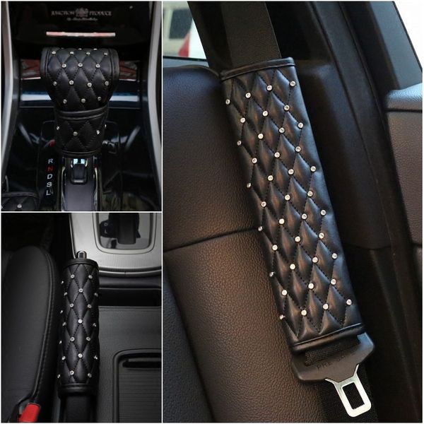 

diamond bling leather handbrake / shift knob / seat belt cover car accessories for girl lady gift for golf 4 5 6 7