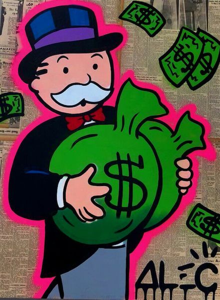 

alec monopoly oil painting on canvas graffiti art newspaper money bag home decor handpainted &hd print wall art canvas pictures 191028