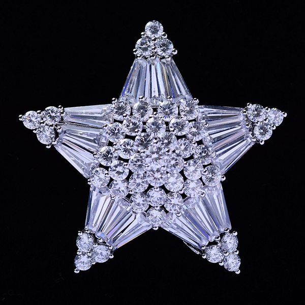 

trendy elegant jewelry accessories cubic zircon brooch five-pointed star brooches pin r00723f8, Gray