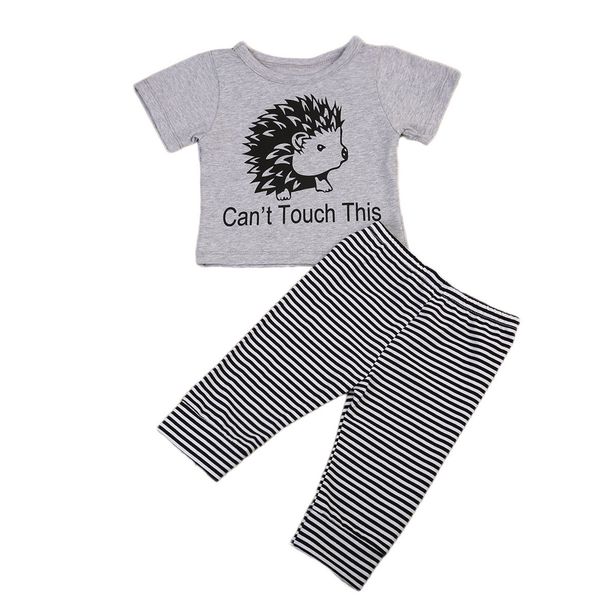 

pudcoco baby boys clothes set graphic tee shirt striped pants 2pcs summer outfit hedgehog dont touch me, White