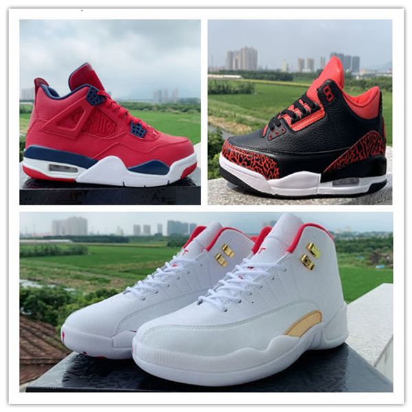 

2019 new 3s 4s 12s xii white black red men basketball shoes male sneakers sports outdoor trainers with box size 7-13