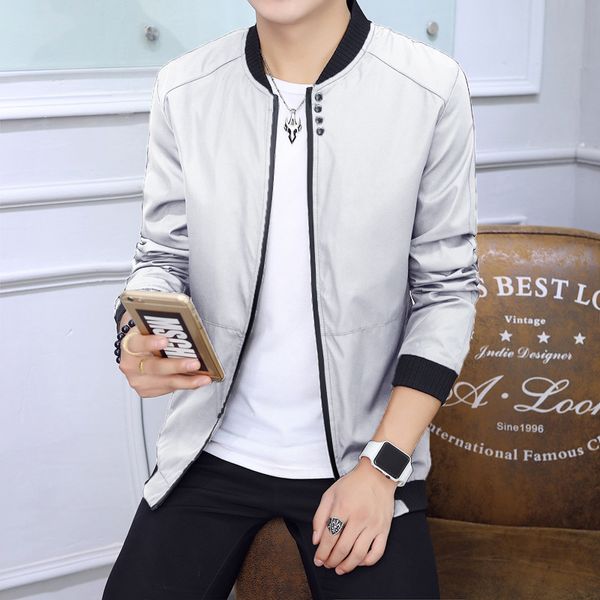 

2019 men of the new trend of cultivate one's morality leisure jacket collar pure color thin baseball uniform, Black;brown