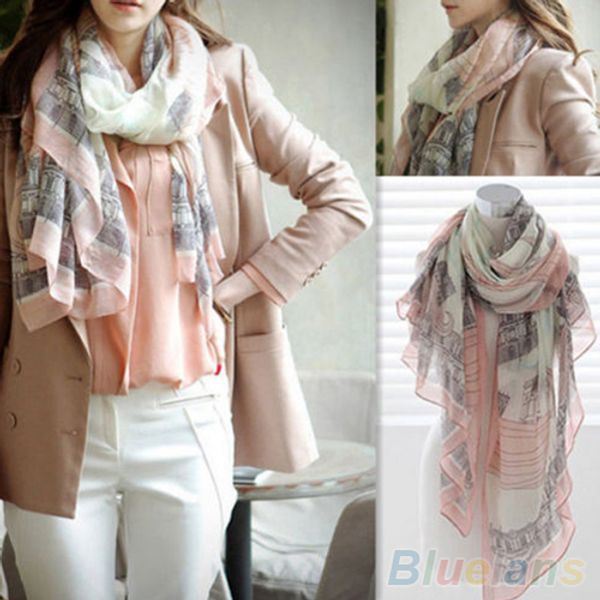 

voile soft long scarf women eiffel tower printed wrap shawl stole scarves 2262