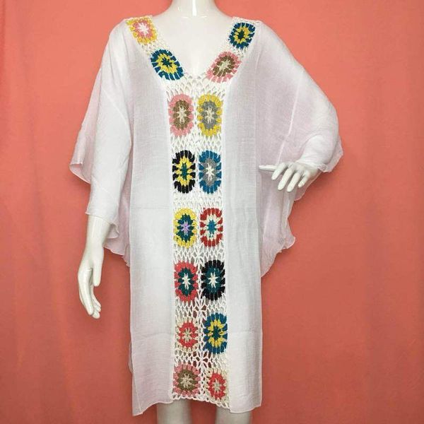 

2020 новая рука крюк и цветок сплайсинга пляж блуза длинный полый мода свободный вс доказательство платье завод прямые продажи, White;black