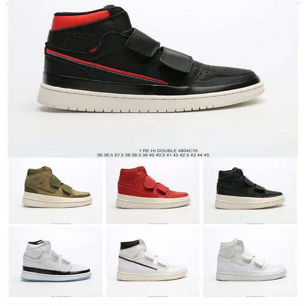

jumpman 1 retro high double strap basketball shoes for men women white black red chaussures fashion sports sneakers size 36-45