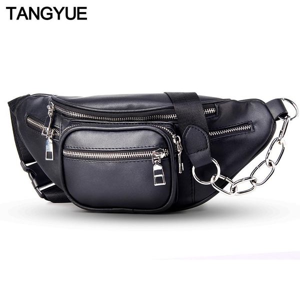 

tangyue chain waist ba women fanny pack leather black 2020 travel bum waist bag ladies for to belt fanny pack for women