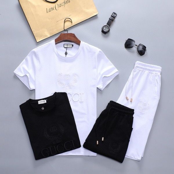 

20ss new designer tracksuits for men summer casual tracksuits brand letters print embroidery solid color t-shirt with summer beach shorts--1, Gray