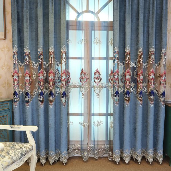 

high-grade double-sided chenille velvet curtains for living dining room bedroom embroidered window screen european curtain