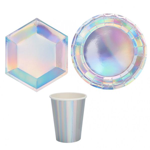 

8pcs disposable tableware paper plate disposable plate paper cup birthday party wedding party upscale cake dessert plate