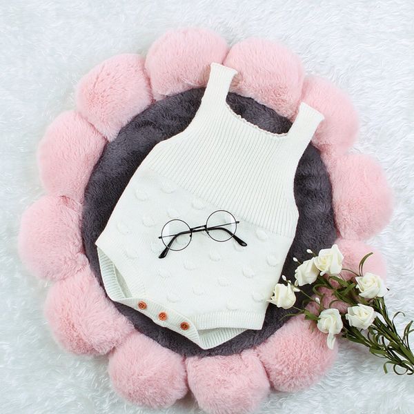 

baby rompers body sleeveless cotton infant baby knitted jumpsuit solid dot printed baby boy girl clothes, White