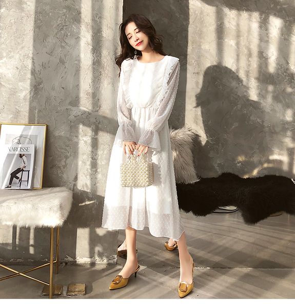 

septhydrogen brand spring chiffon dress women vintage long sleeve ruffled party dress summer ladies beach dress vestidos strand jurk, Black;gray