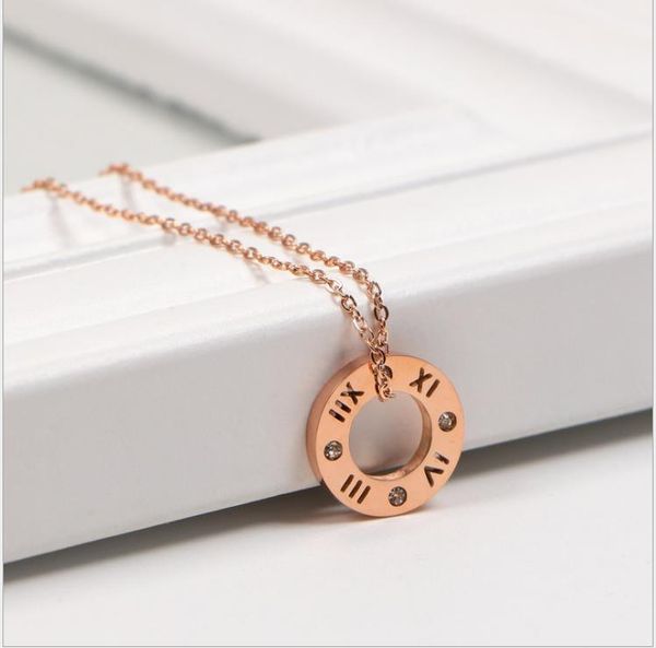 

han version diamond inlaid digital necklace pendant hollow out pendant ring diamond long titanium steel necklace, Silver