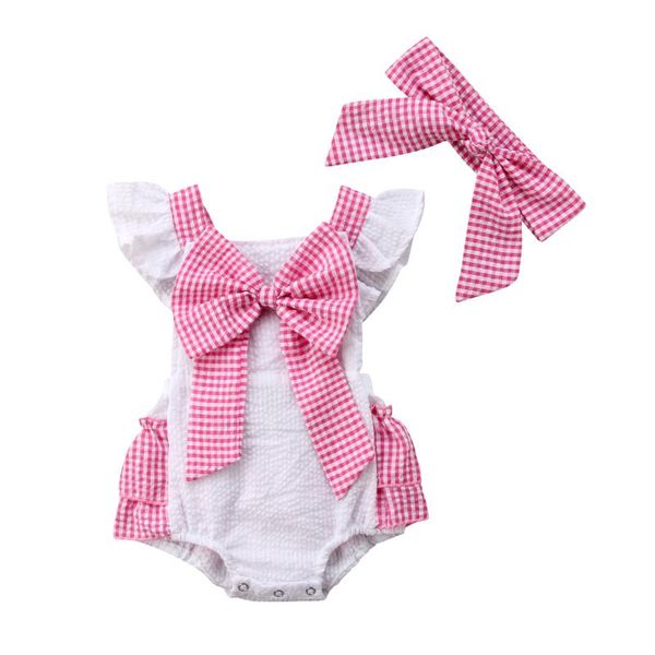 

2pcs clothes set newborn infant baby girls bowknot bodysuit +hairband outfits clothes set, Blue
