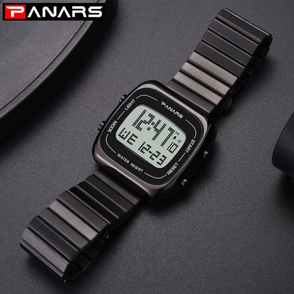 

alloy steel belt men's large screen waterproof multi function sport watch electronic digital watch gifts men's wrist luminous, Slivery;brown