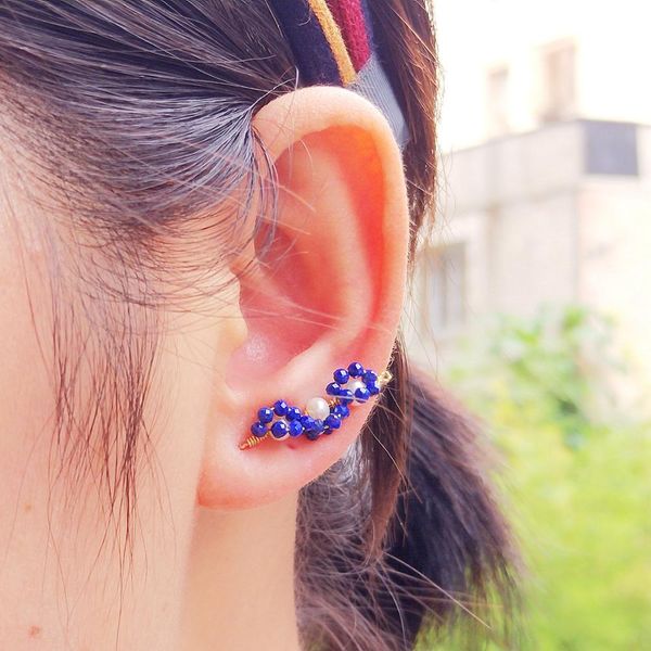 

lii ji genuine lapis lazuli freshwater pearl handmade earrings delicate jewelry, Silver
