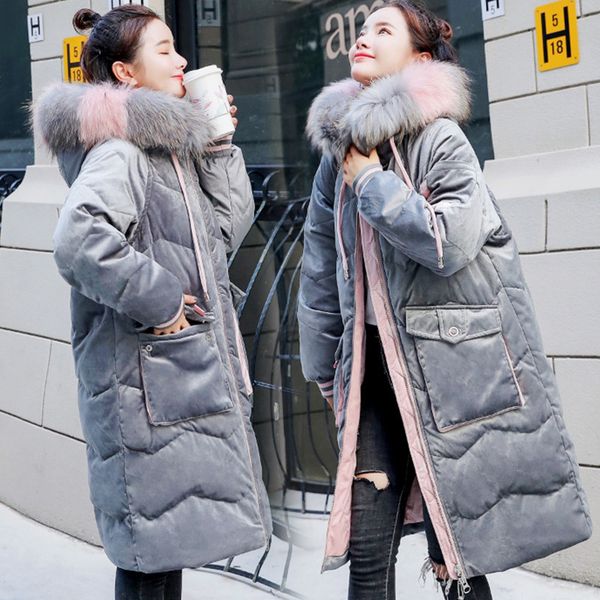 

women's cotton-padded jacket 2018 winter new style hooded straight-cut loose-fit down coat cotton-padded clothes student long sl, Blue;black