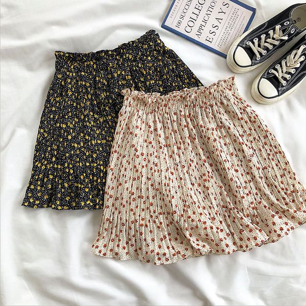 

skirts vintage summer skirt women casual loose floral print pleated ladies harajuk high waist short black mini femme