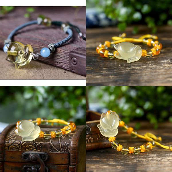

opening the light natural citrine bracelet fox hand string woman male fund witch from nepal fairy fox hand string stone bracelets, Black