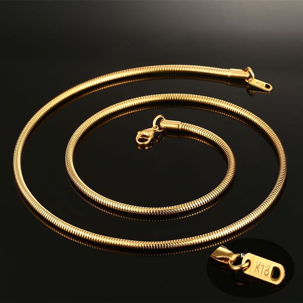 

3mm men' s women's round snake chain necklace in gold silver stainless steel solid jewelry anniversary gift 24 inch