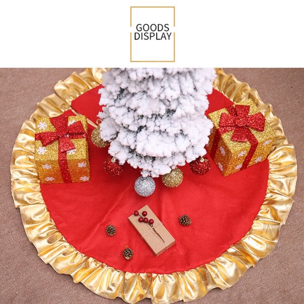 

2020 new year christmas tree skirts santa claus red golden ruffle edge rug skirt merry christmas decor supplies