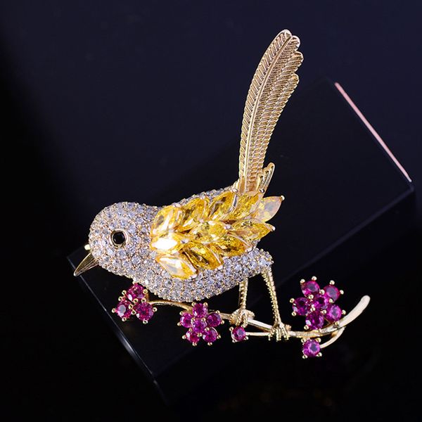 

fashion pink crystal flower brooches for women pins, yellow cubic zirconia bird broches accesorios mujer jewellery bijoux femme, Gray