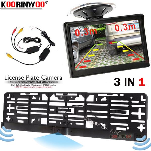

koorinwoo universal eu license plate frame holder parking camera car trunk camera with two parking sensors window monitor dash