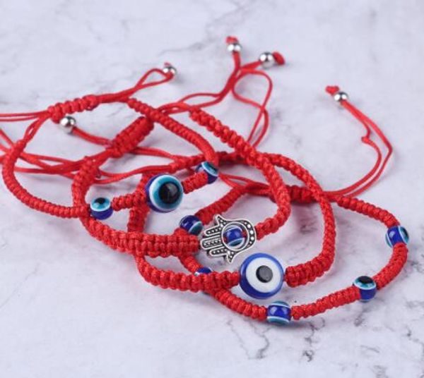 Braccialetto intrecciato a mano Braccialetto fortunato Kabbalah Filo rosso Filo Hamsa Braccialetti Blu Turco Malocchio Fascino Gioielli Bracciale Fatima DHL Free