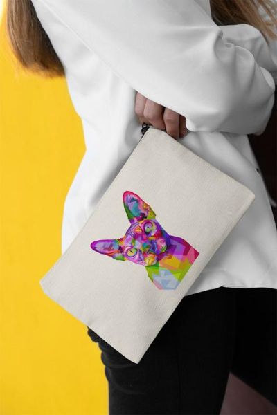 

angemiel clutch colorful cleopatra cat portfolio hand makeup bag, Silver