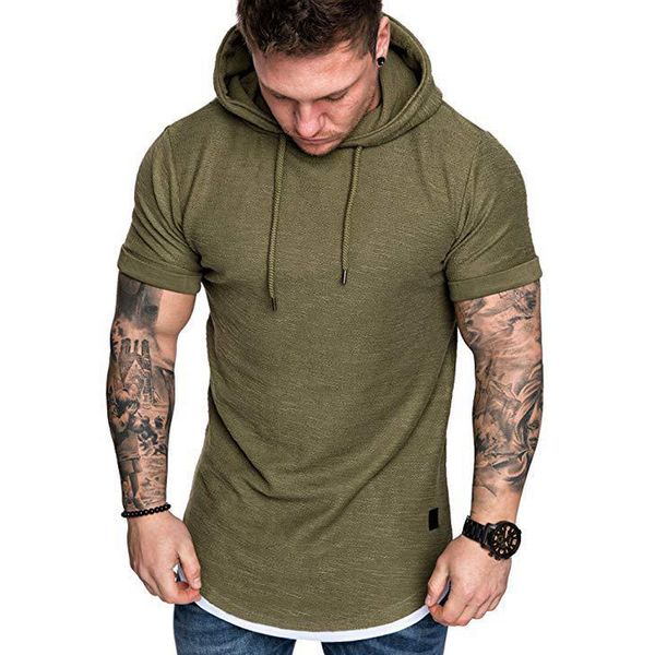 

new arrival summer hoodies men hooded collar short sleeve solid color breathable sweatshirt men big size xxxl fitness thin shirt, Black